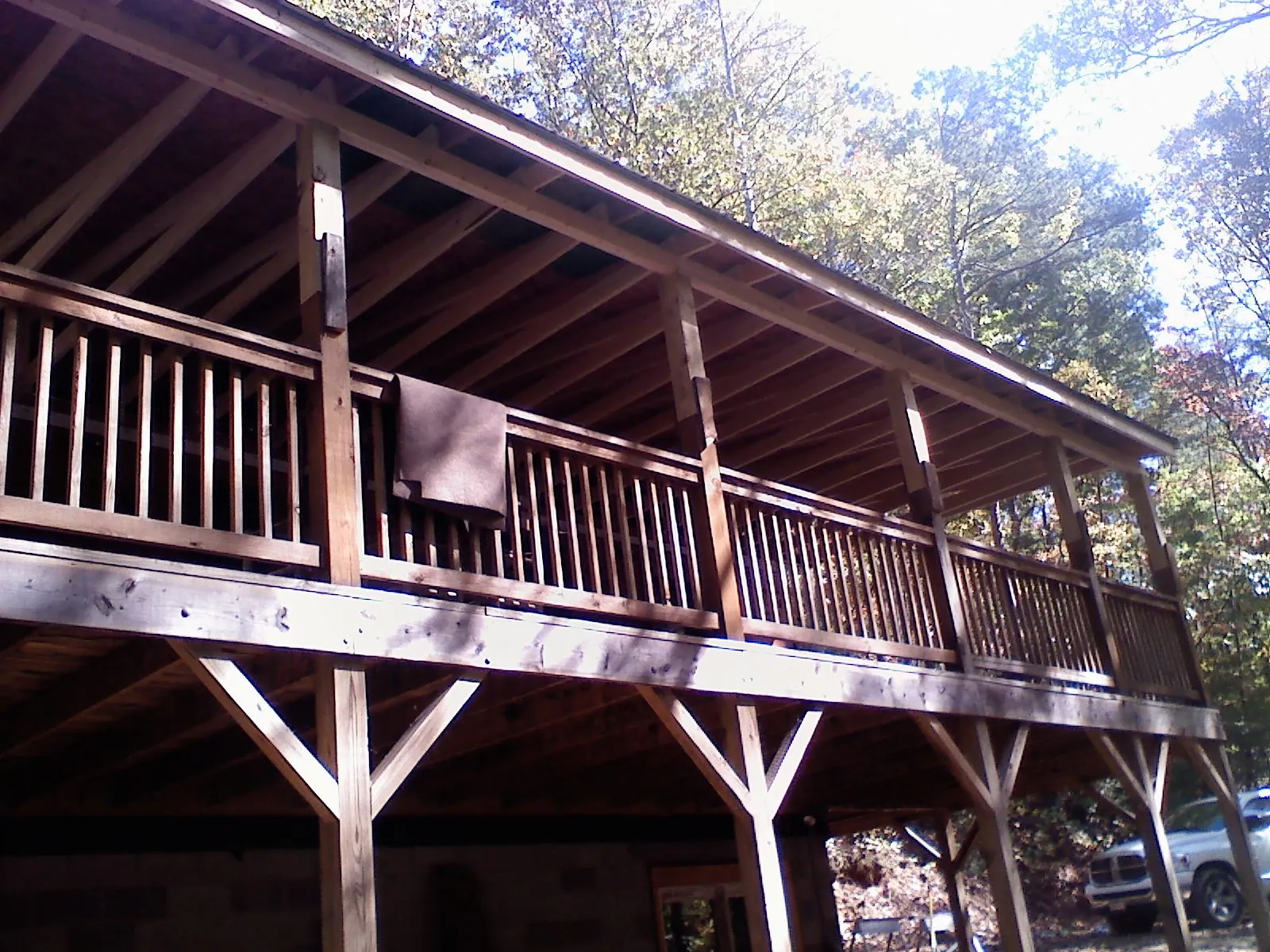 Timber framing under a new elevated porch and deck in Hunt Valley